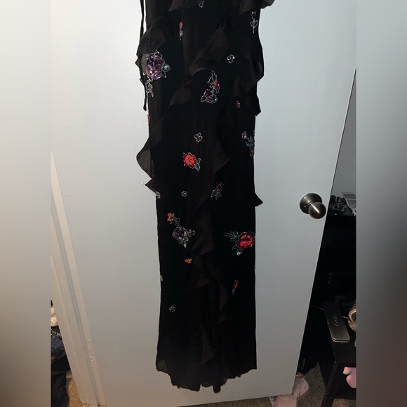 ASOS black chiffon long dress with sequin flowers and plunge crossback. Size 10! - Picture 2 of 9